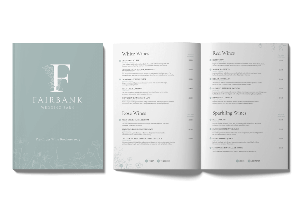 Fairbank Wedding Barn Wine List mock up