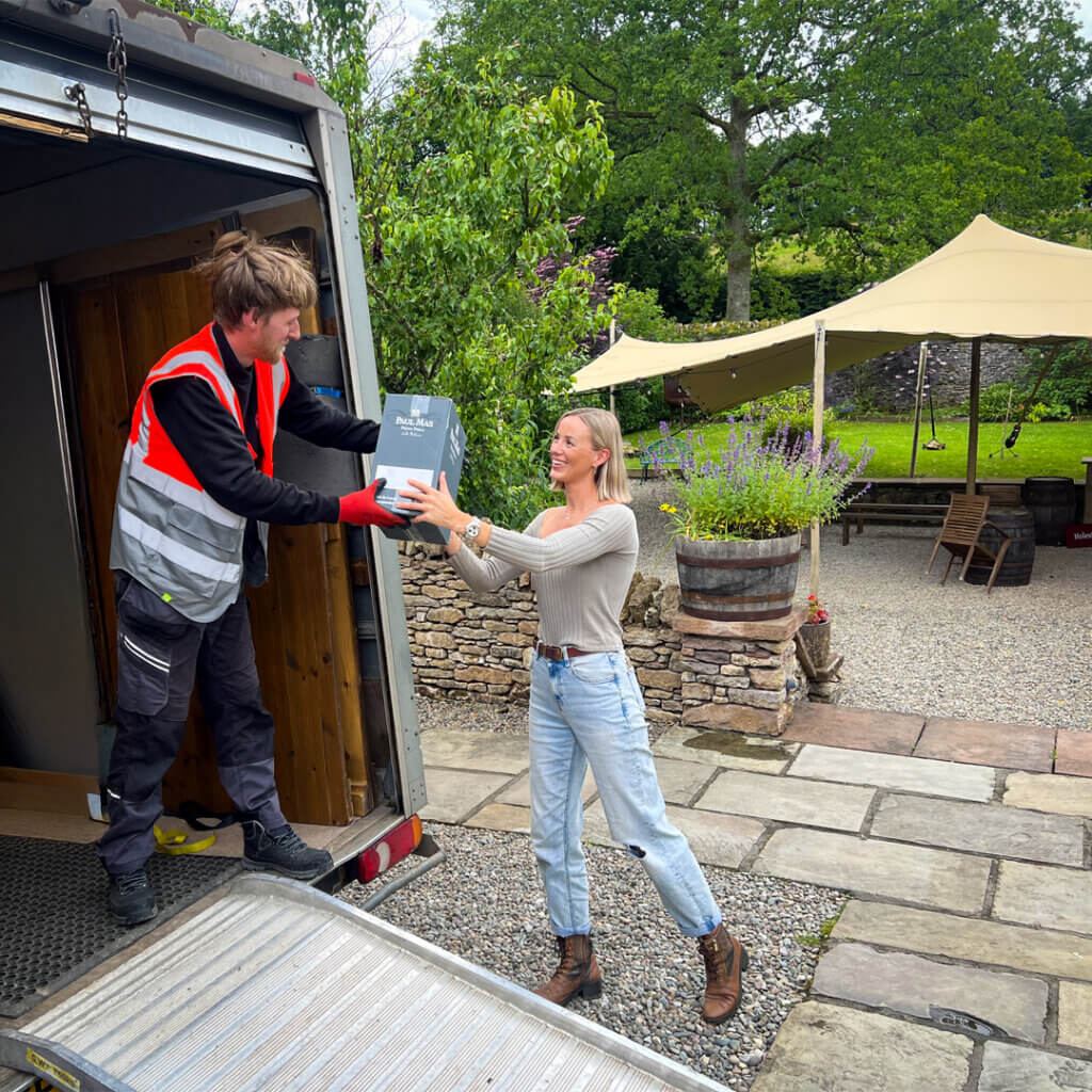 Wine delivery at wedding venue