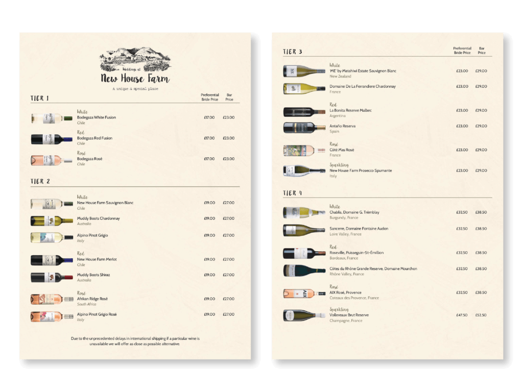 New House Farm Wine Selection